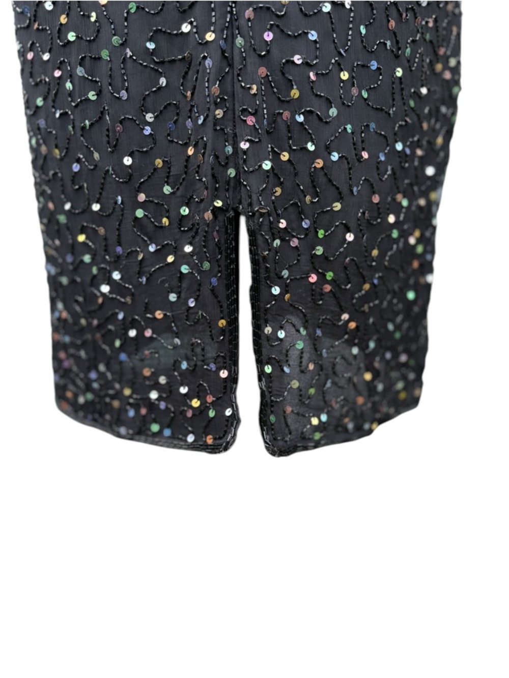 ✨ Vintage Laurence Kazar Silk Beaded and Iridescent Sequin Cocktail Dress Sz L ✨ - Picture 8 of 12